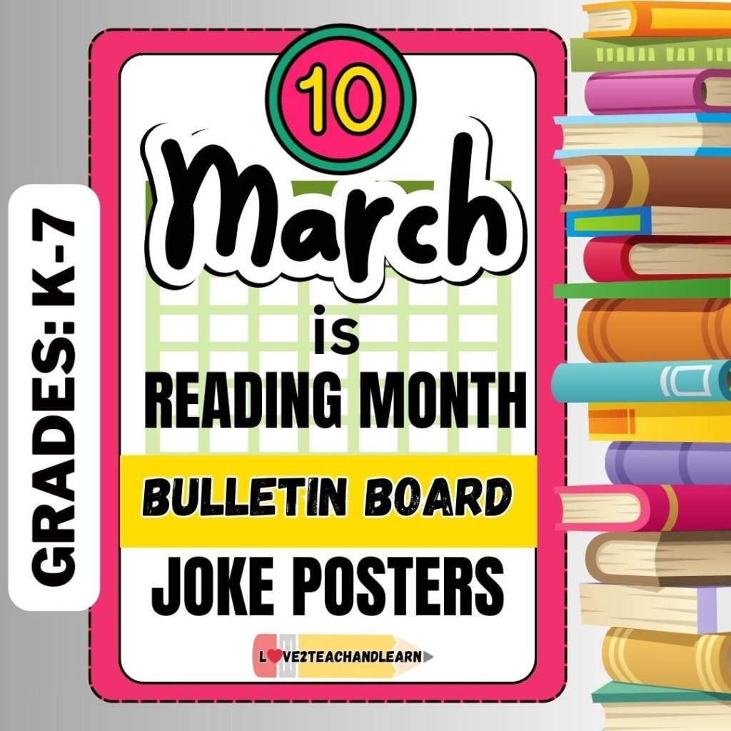 10 March is Reading Month Bulletin Board Joke Posters
