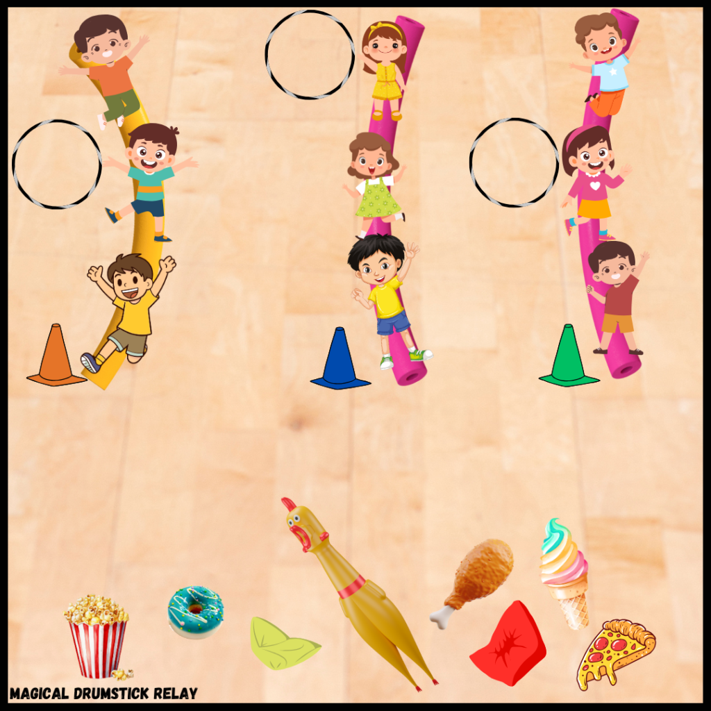 magical drumstick relay - game set-up