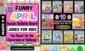 10 APRIL Bulletin Board Kit Joke Posters, Easter, April Fool's Day, Spring Decor