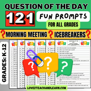 121 Question of the Day Prompts for ALL GRADES. 