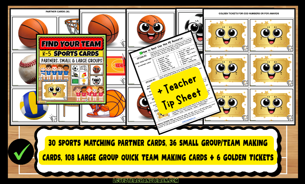 100+ PE SPORTS Theme Team Making Game Cards | Partners Small Large Groups Games