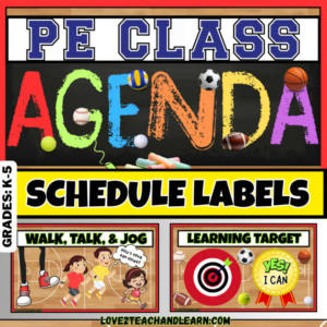 PE TEACHER Daily Agenda Activity Schedule LABELS Cards Gym Classroom Management