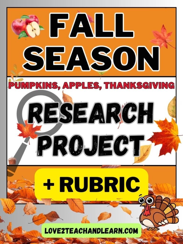 Fun FALL Research Project + Rubric (Thanksgiving, Pumpkins)
