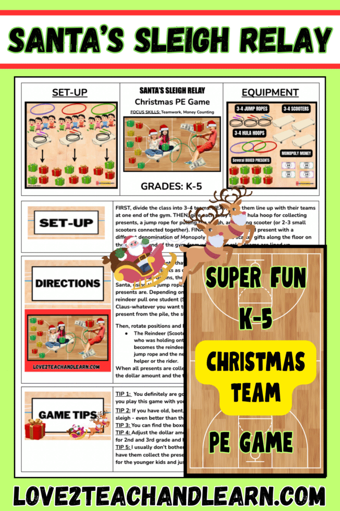 SANTA'S SLEIGH RELAY: Fun K-5 (Scooters) Team Christmas PE Game