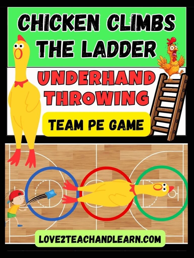 CHICKEN CLIMBS THE LADDER: K-5 Underhand Throwing Team PE Relay Game