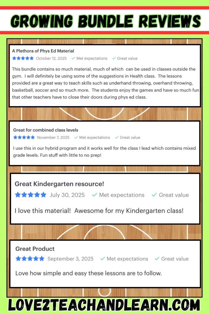 K-5 PE Game Growing Bundle Reviews - Love 2 Teach and Learn