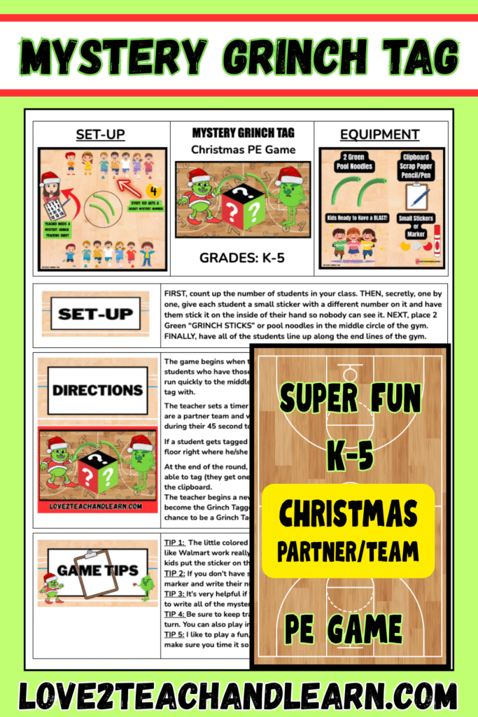 MYSTERY GRINCH TAG: Fun K-5 Holiday Christmas PE Game