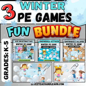 3 WINTER PE Gym Games Fun BUNDLE - Elementary K-5 Team Snow Activities, Stations