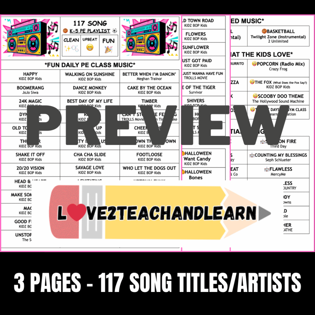 117 Song PE Music Playlist - Love 2 Teach and Learn