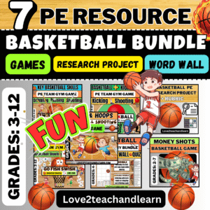 PE BASKETBALL BUNDLE: Fun Games for March Madness Unit, Word Wall Bingo Research