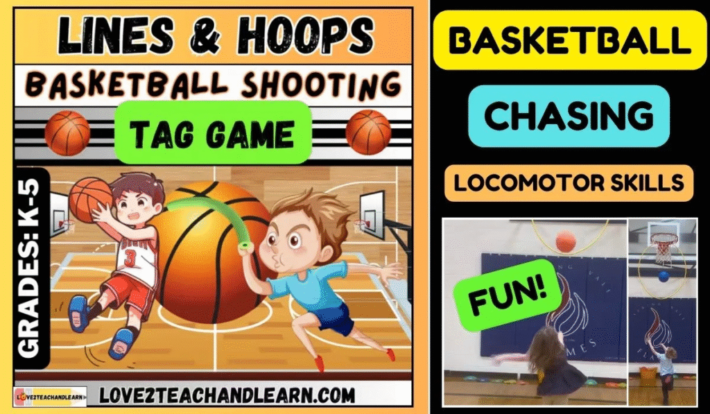Lines and Hoops Tag - Basketball Shooting Tag Gym Game