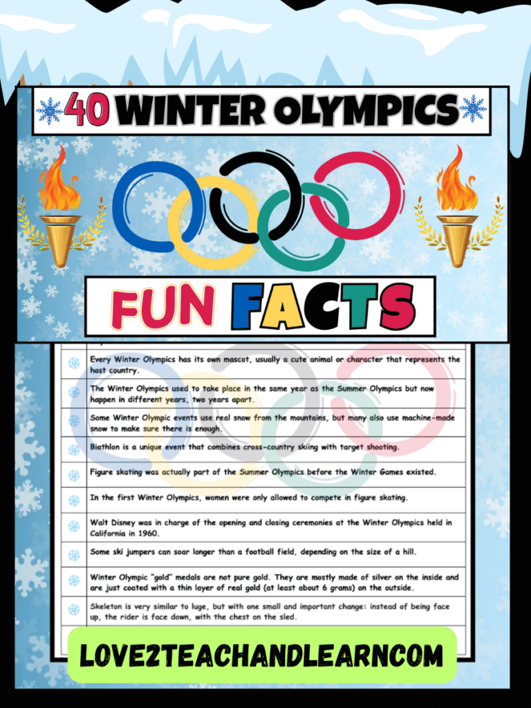 40 COOL Winter Olympics Fun Facts for Kids and Teachers