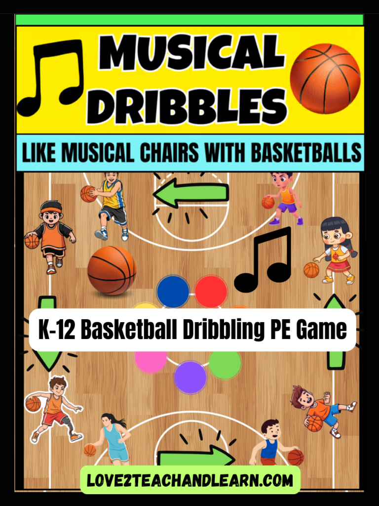 MUSICAL DRIBBLES: K-12 Basketball (or Soccer) Dribbling PE Game
