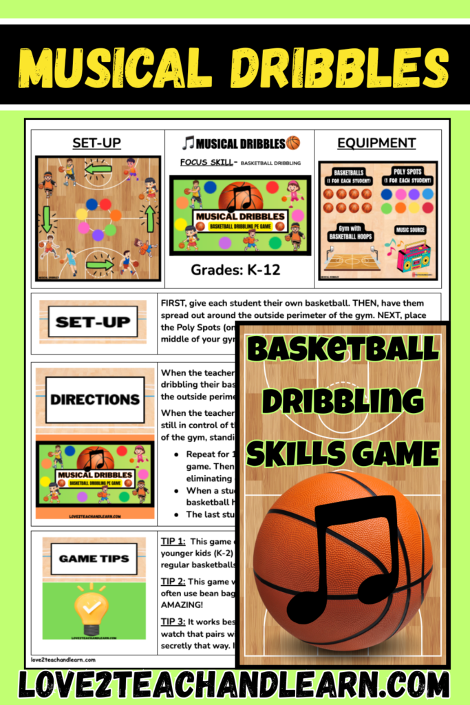 MUSICAL DRIBBLES - Basketball (Soccer) Dribbling Skills PE Gym Games Lesson Plan
