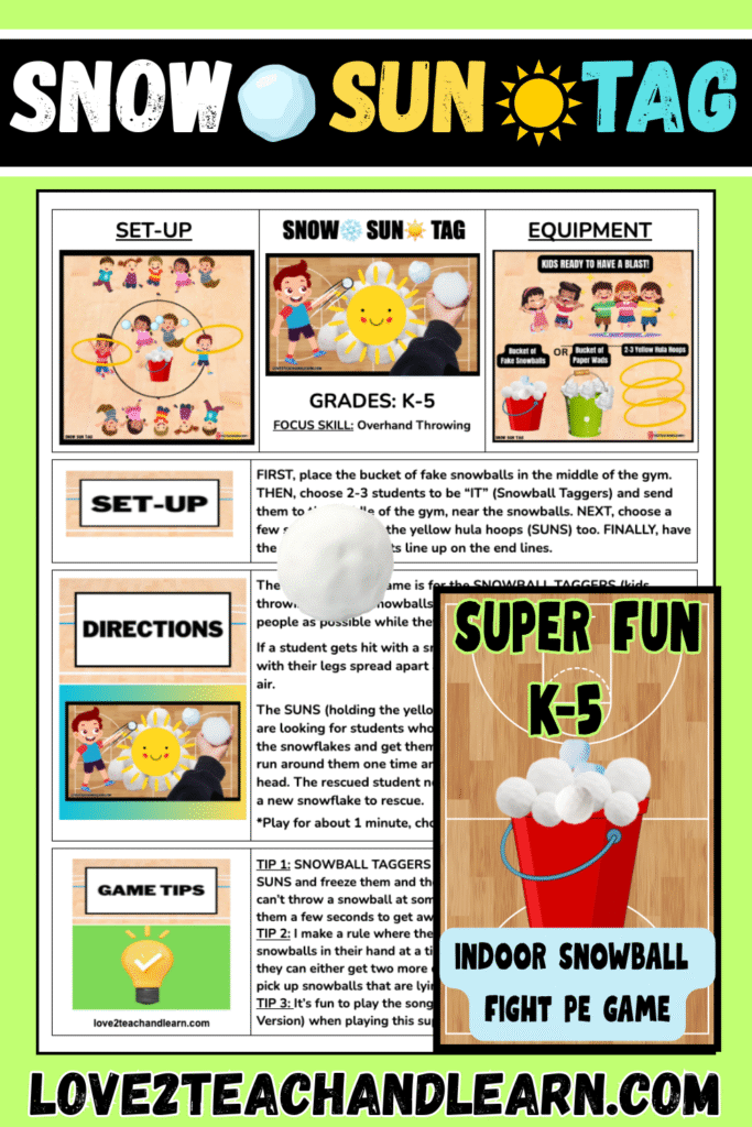 SNOW SUN TAG: K-5 Fun PE Gym Activities & Games, Stations, Easy Sub LESSON PLANS
