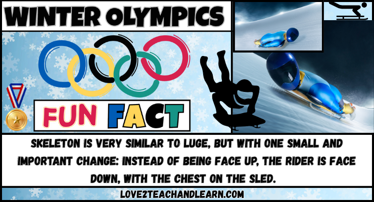 Winter Olympics Fun Fact: Skeleton is very similar to luge, but with one small and important change: instead of being face up, the rider is face down, with the chest on the sled. 