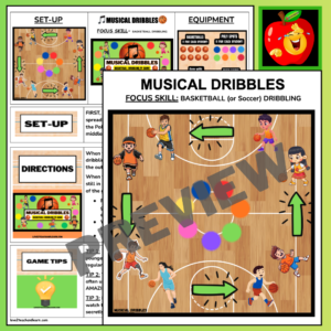 MUSICAL DRIBBLES - Basketball (Soccer) Dribbling Skills PE Gym Games Lesson Plan