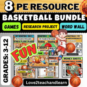 PE BASKETBALL BUNDLE: Fun Games for March Madness Unit, Word Wall Bingo Research