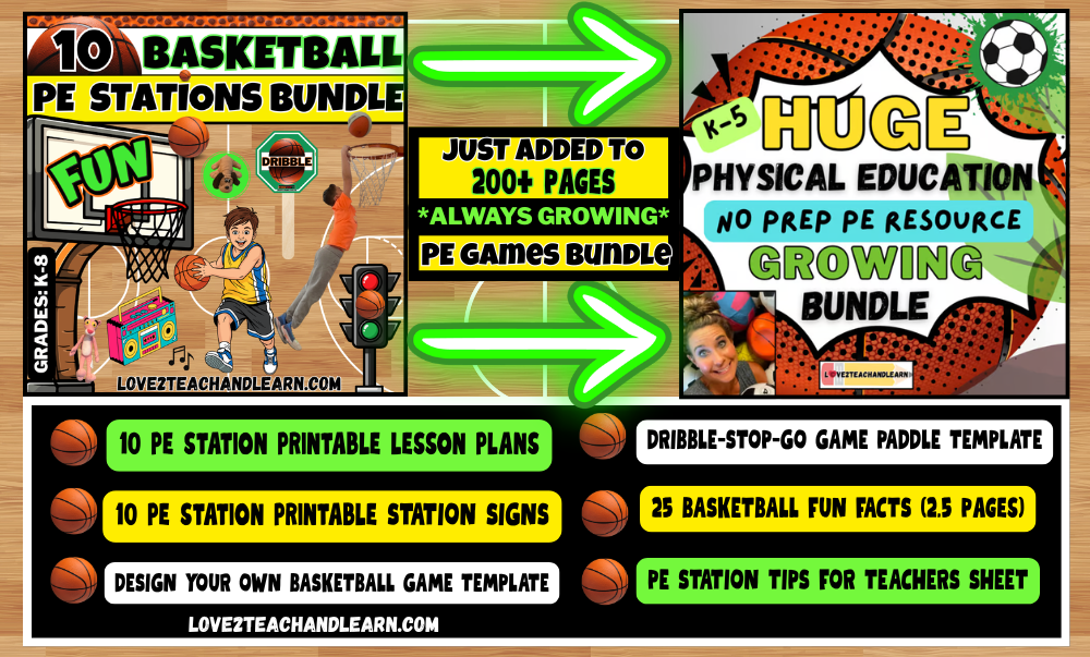 Basketball PE Stations Bundle included in PE Games Growing Bundle - Love 2 Teach and Learn