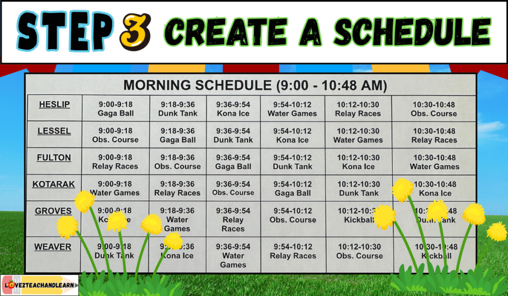 How to Plan an Epic Field Day - Step 3 - Create a Schedule