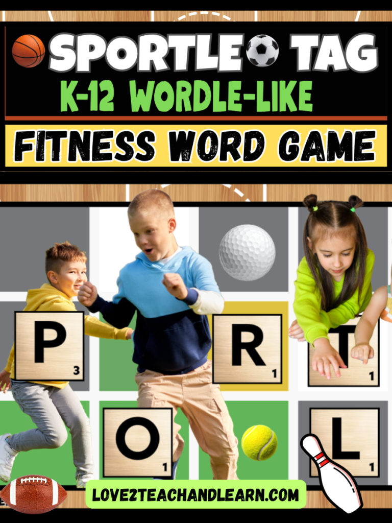 SPORTLE TAG: Fun K-12 (Fitness Word Puzzle) PE Game for Kids