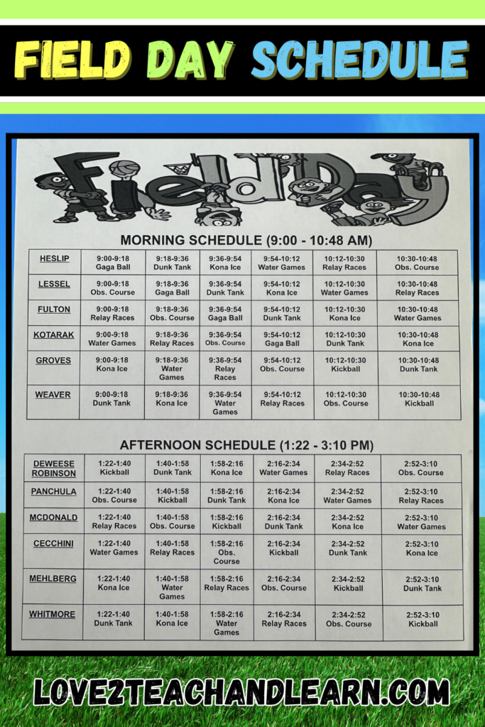 Elementary Field Day Schedule - Love 2 Teach and Learn
