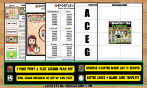 SPORTLE TAG: Fun Fitness Word Puzzle PE Reading Team Game Activity Lesson Plan