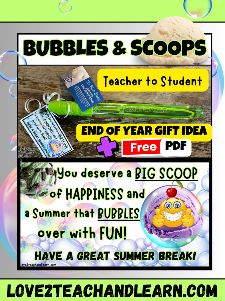 Bubbles and Scoops: Teacher to Student Gift Idea + Free PDF