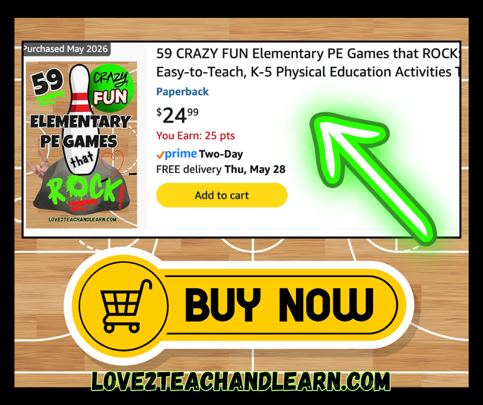 Amazon Button for 59 Crazy Fun PE Games -Love 2 Teach and Learn