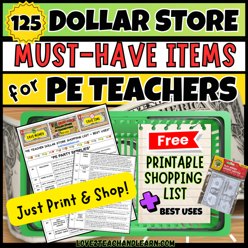 FREE - Dollar Store PE Shopping List - Love 2 Teach and Learn