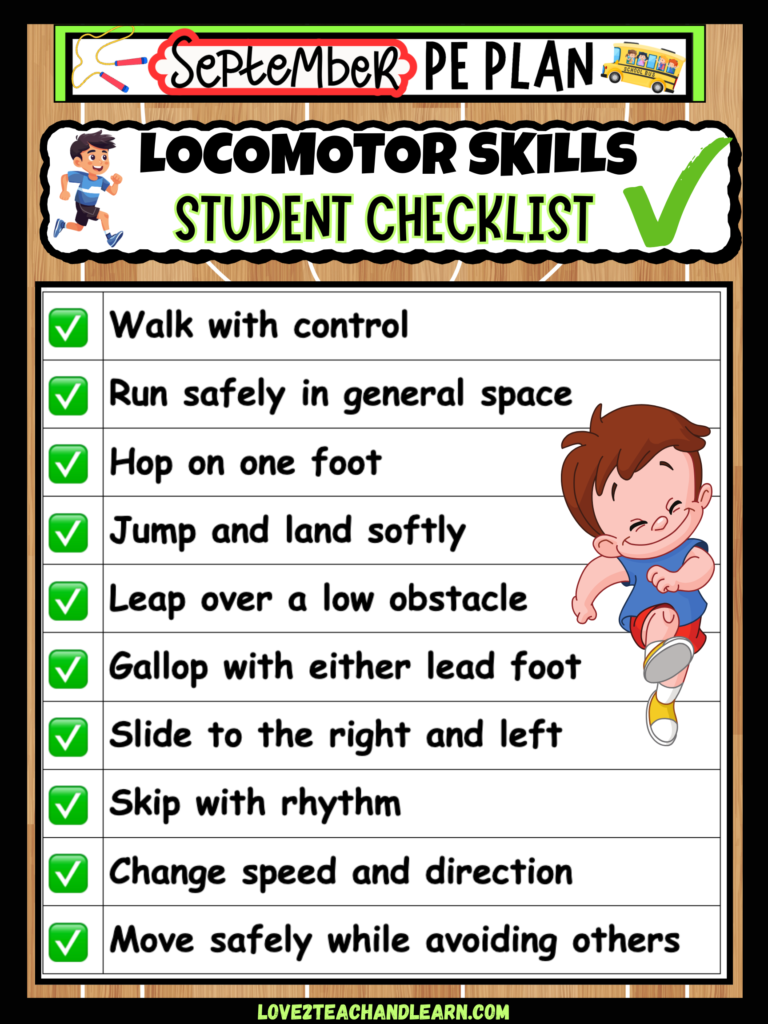Locomotor Skills Students Checklist - Love 2 Teach and Learn
