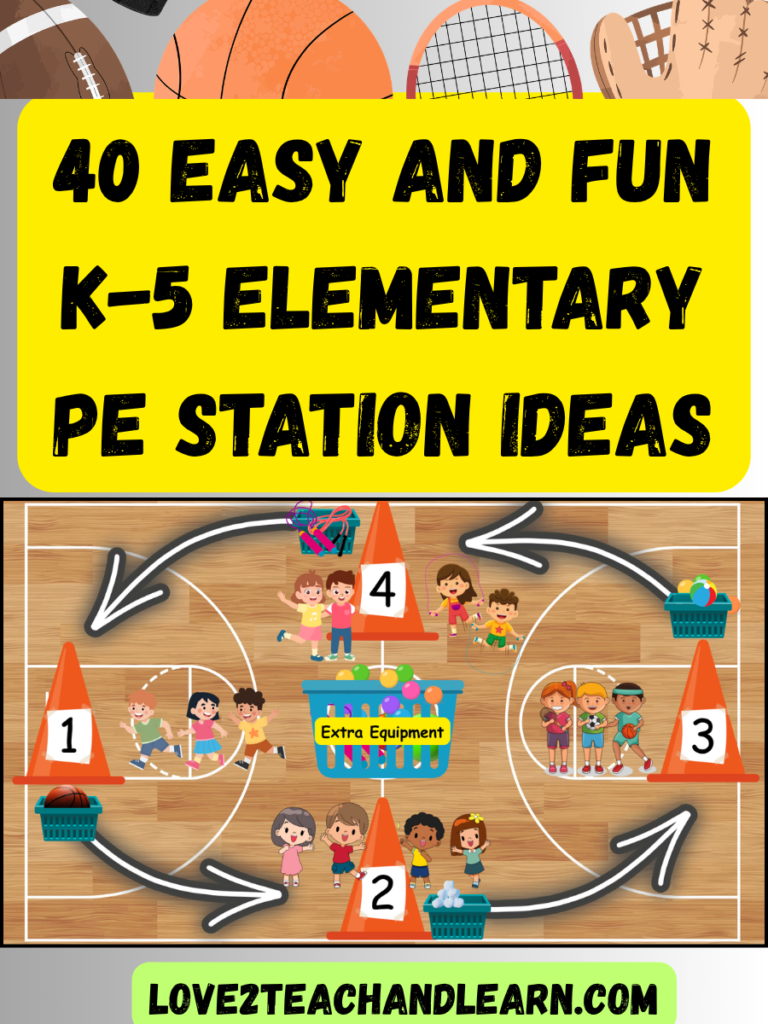 40 Easy and Fun K-5 Elementary PE Station Ideas - Love 2 Teach and Learn