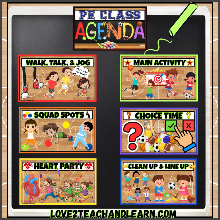 PE Class Agenda Schedule Labels - Love 2 Teach and Learn