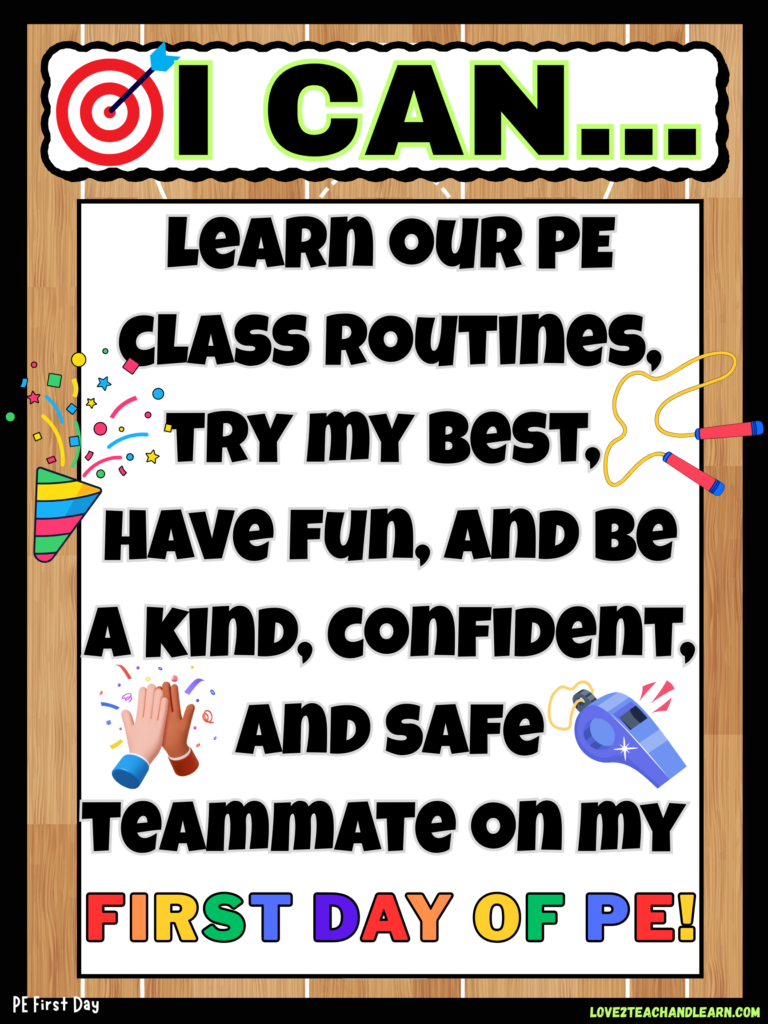 First Day PE Learning Target - Love 2 Teach and Learn