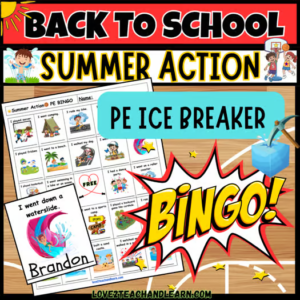 BACK TO SCHOOL Classroom PE Action BINGO Games Ice Breaker First Day Activity