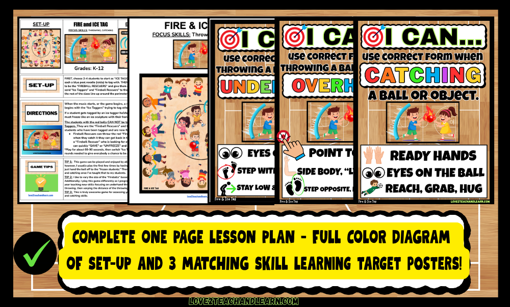 FIRE & ICE TAG: Gym PE Games NO PREP Lessons Warm Up Activity Throwing Catching
