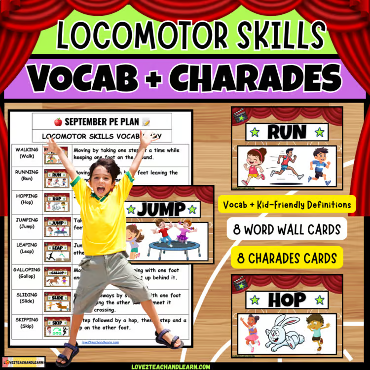 Locomotor Skills Vocab + Charades - Love 2 Teach and Learn