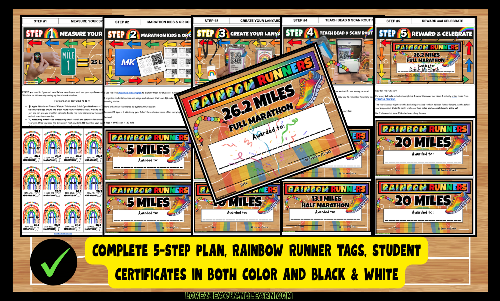 PE MILEAGE CLUB Rainbow Runners | K-6 Run Walk Fitness Program BUNDLE
