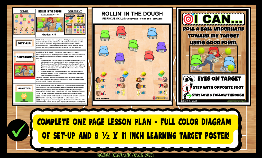 ROLLIN' in the DOUGH: PE Gym ROLLING SKILLS Games Activities NO PREP Lesson Plans